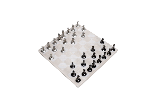 Chess set with beige marble board