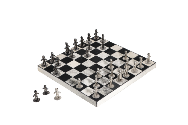 Chess set with B&W leather board