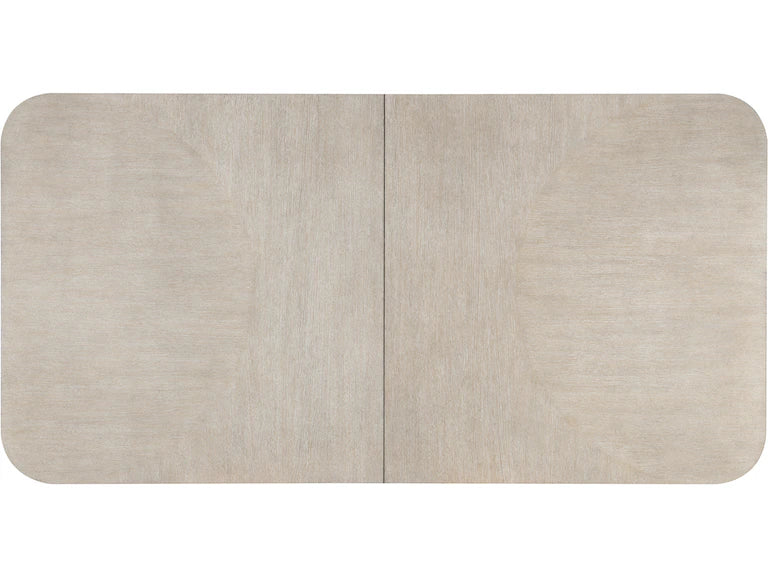 rectangular dining table with a light wood finish on a white background