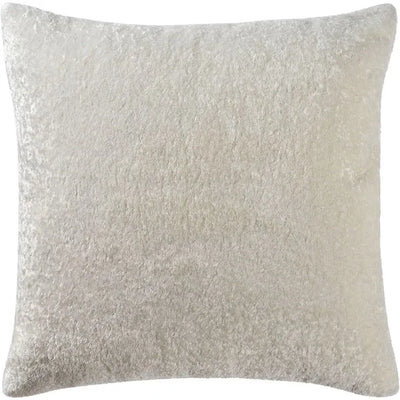 A square-shaped white shearling throw pillow.