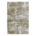 Abstract patterned rug with green and beige colors on a white background