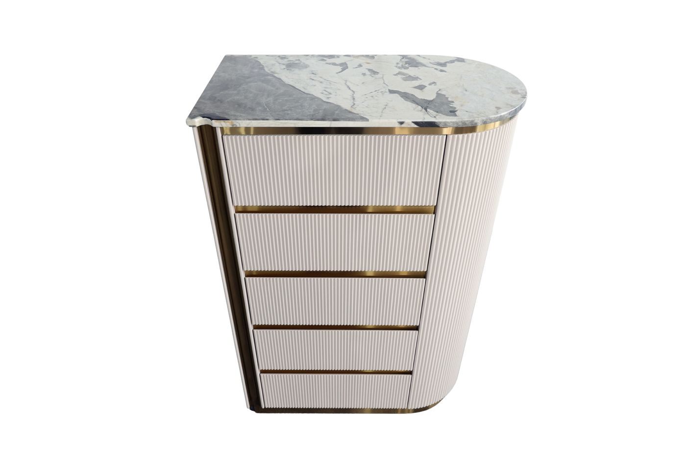Decorative side table with marble top and gold accents on a white background