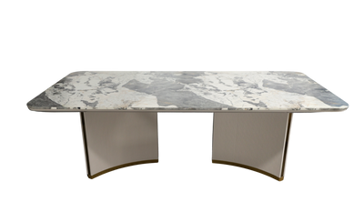 Marble-patterned table with a modern design on a white background