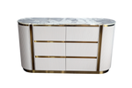 Decorative console table with marble top and gold accents on a white background
