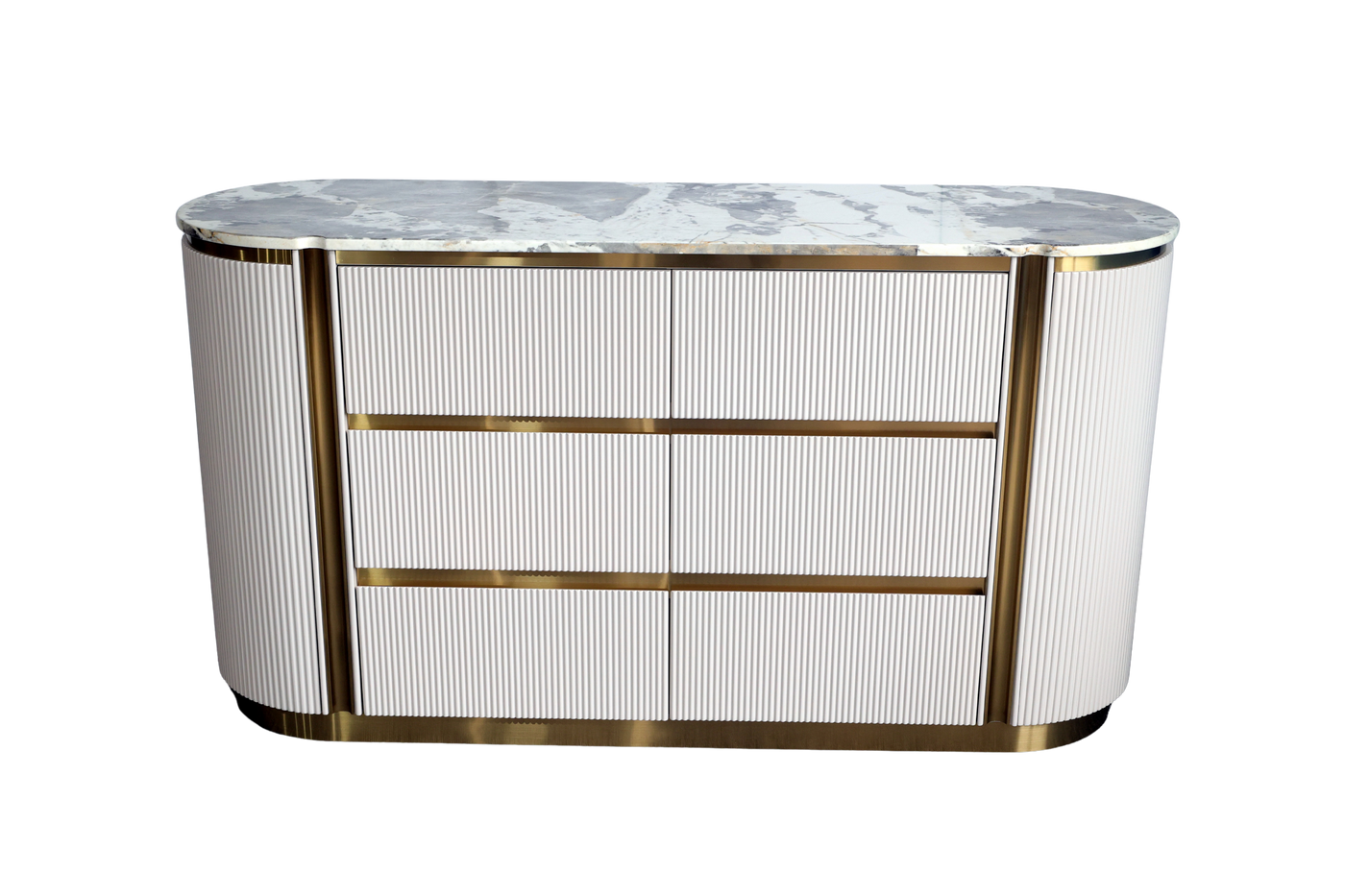 Decorative console table with marble top and gold accents on a white background
