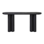 Black dining table with four cylindrical legs on a white background