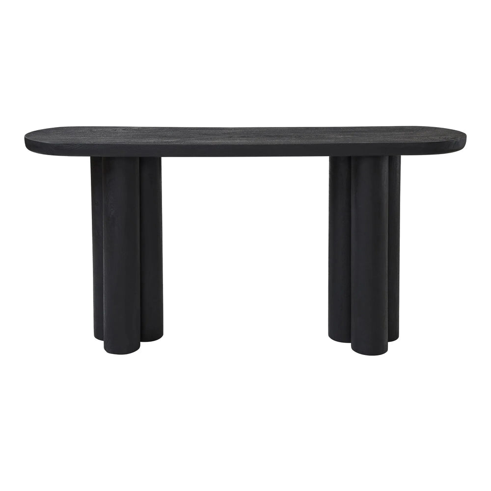 Black dining table with four legs on a white background
