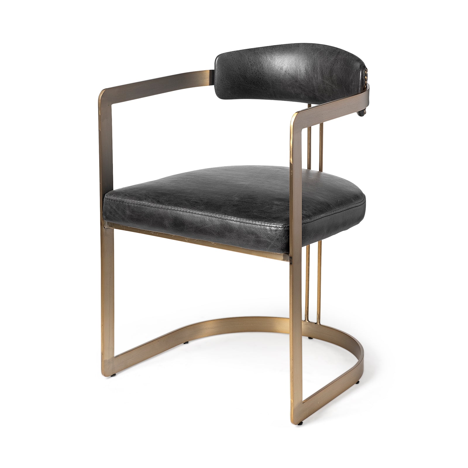Chair with white cushioned seat and backrest on a gold metal frame against a white background
