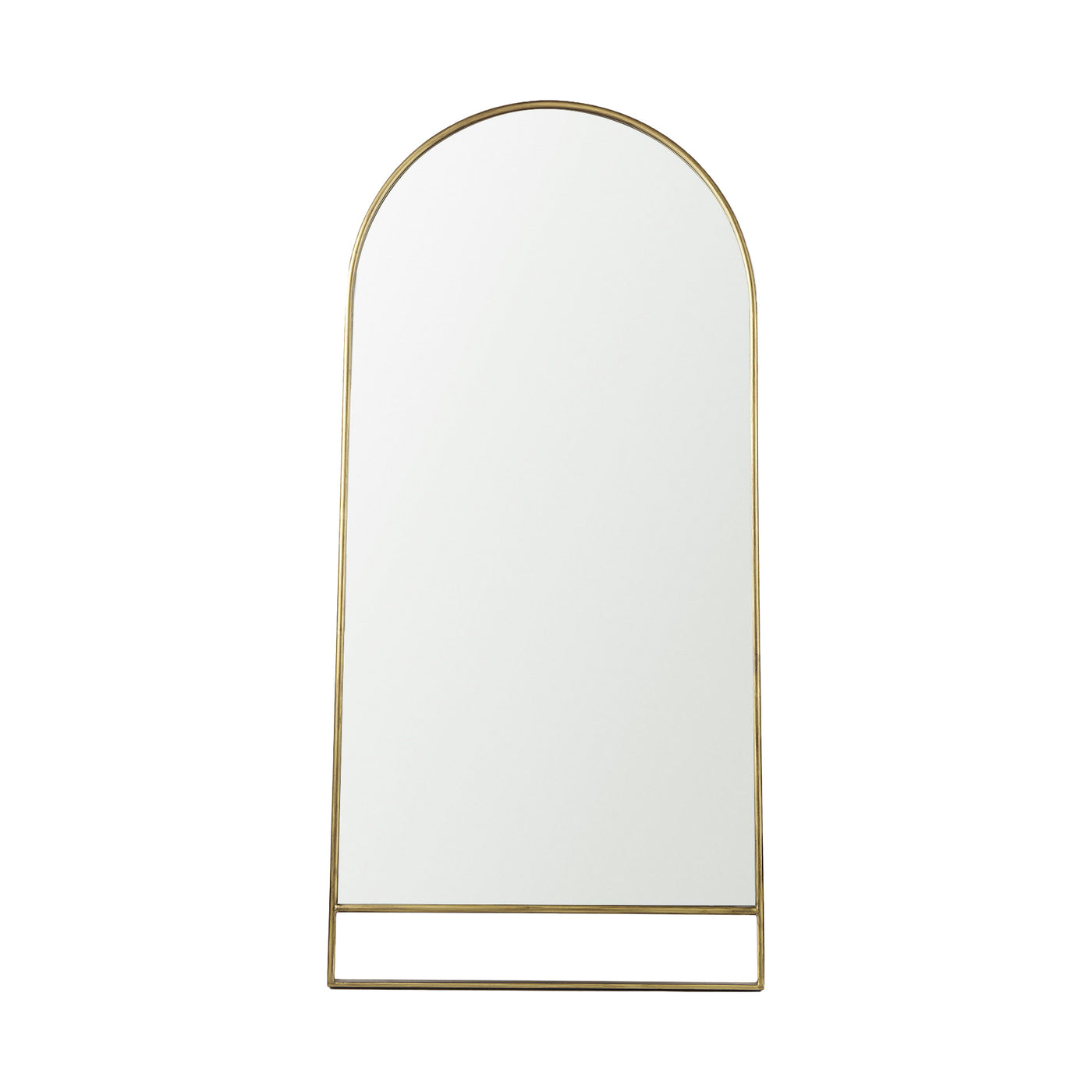 A full-length mirror with gold finished on a white background