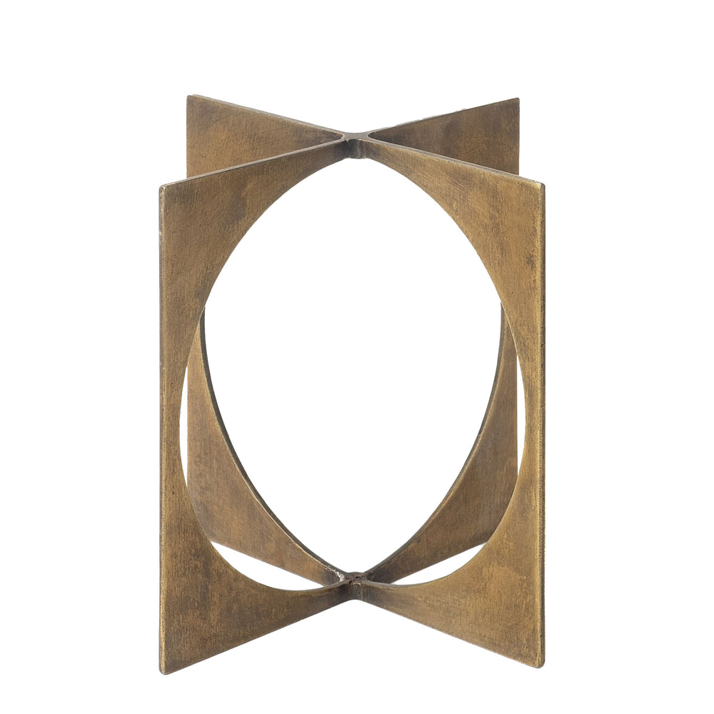 Bronze decorative object with geometric design on a white background