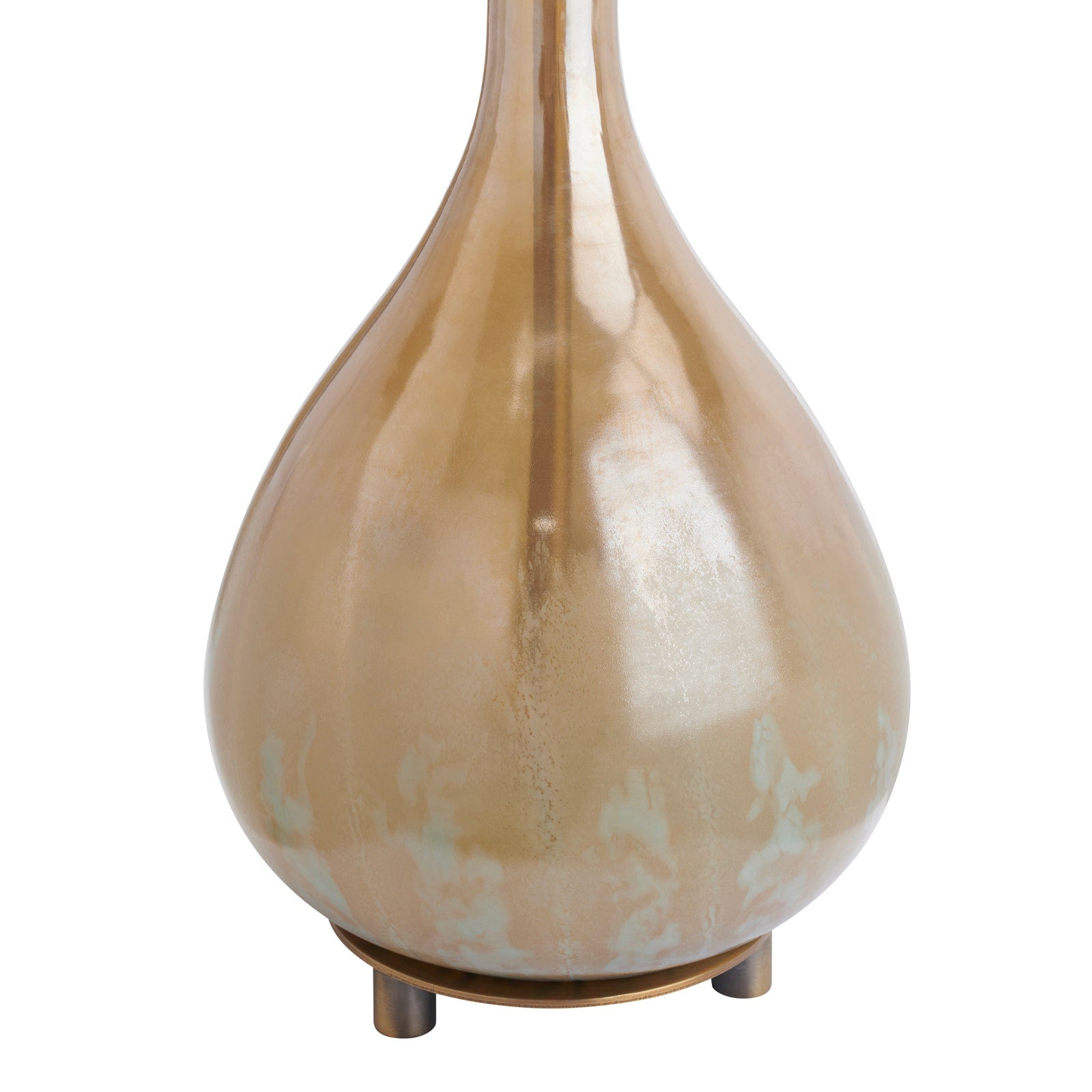 Gold teardrop-shaped vase on a white background