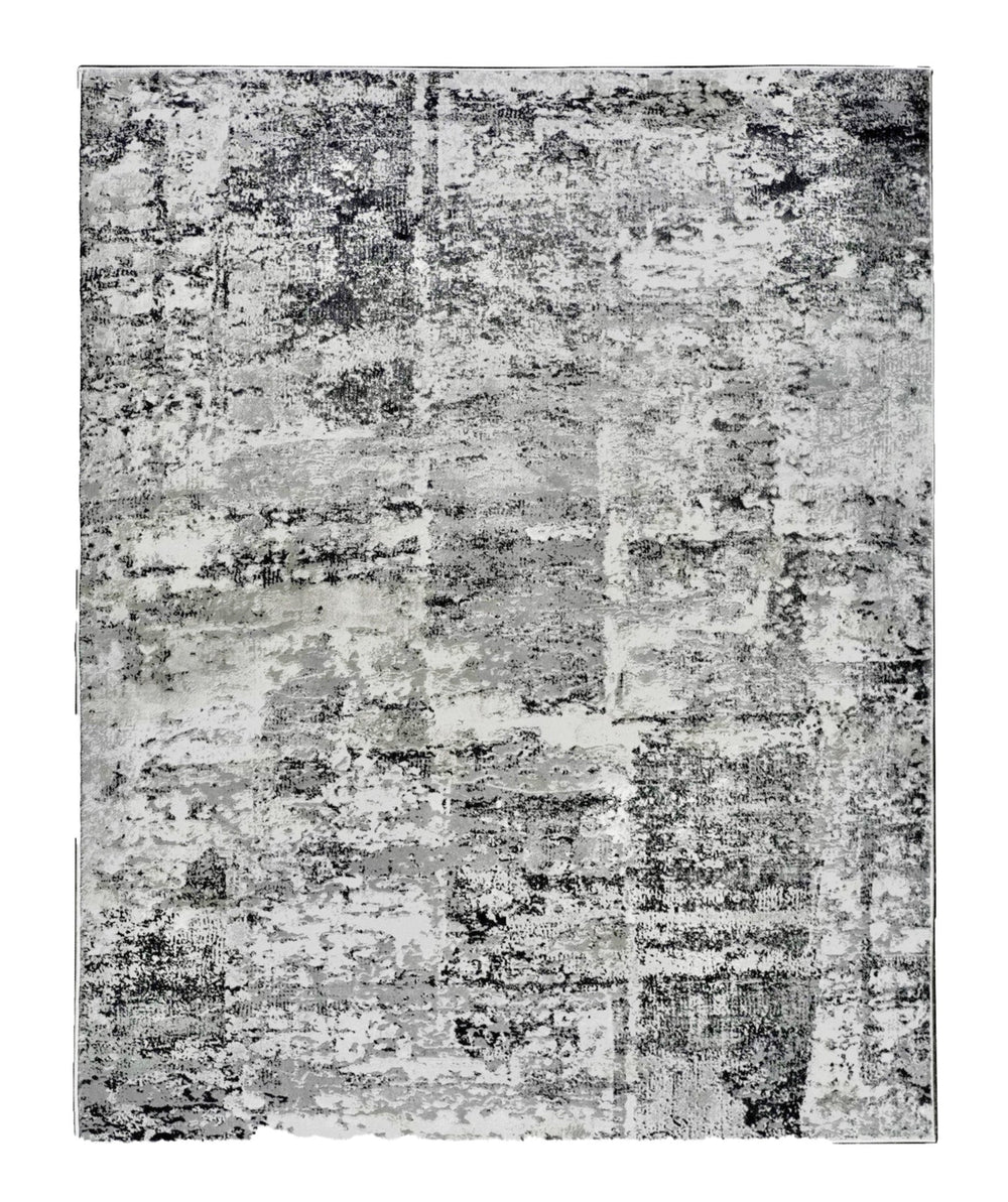Gray and white textured area rug on a white background