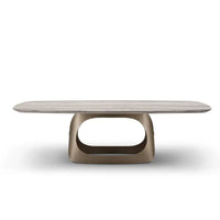 Modern coffee table with a unique base design on a white background