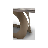 Modern coffee table with marble top and bronze base on a white background