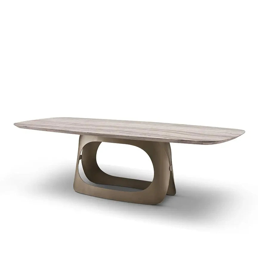 Modern coffee table with a wooden top and unique base design on a white background