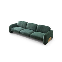 Green sofa with a wooden armrest on a white background