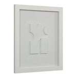 White framed abstract art piece with geometric design on a white background