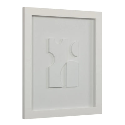 White framed abstract art piece with geometric design on a white background