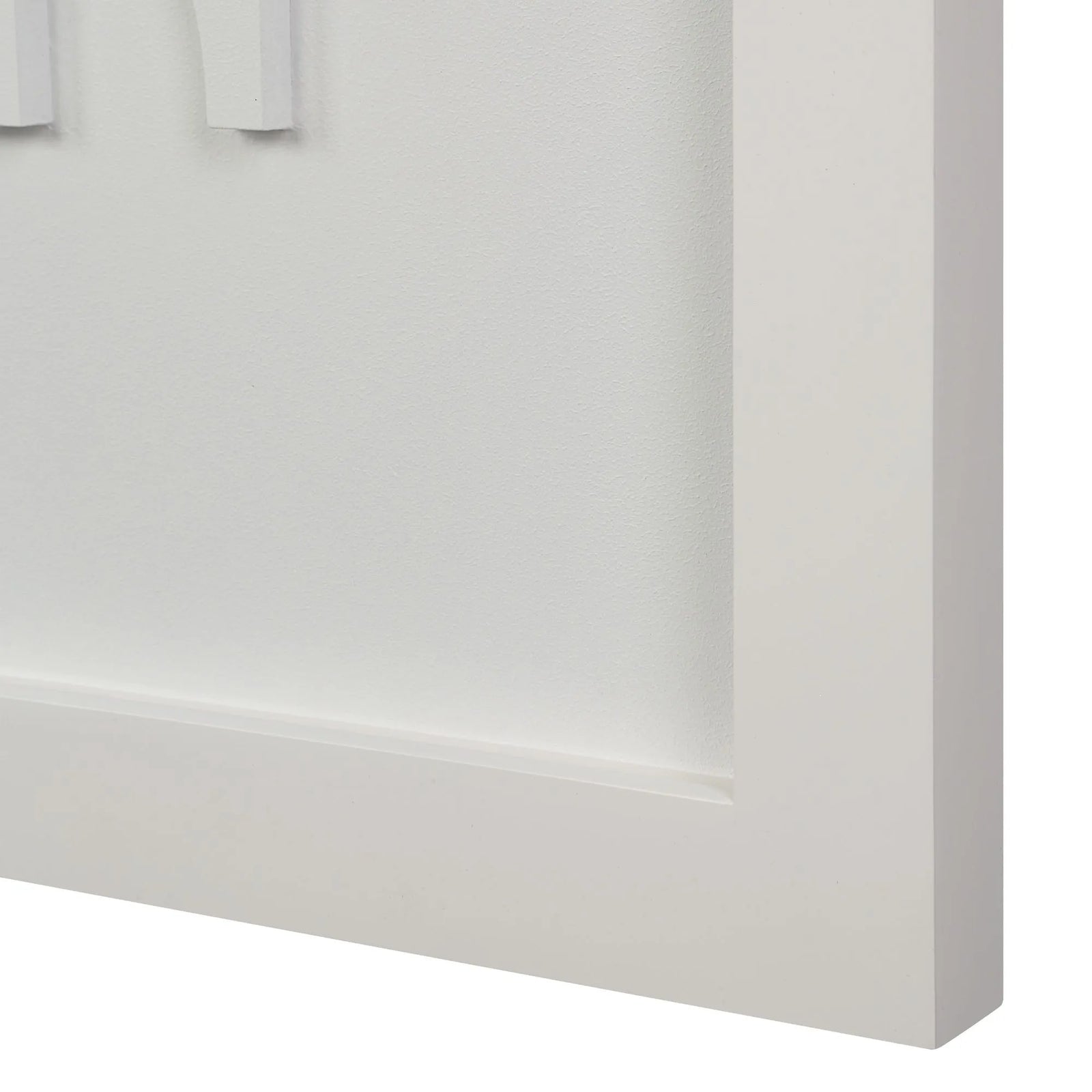 White cabinet corner with a smooth finish on a white background