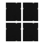 Four black square panels with clips on a white background
