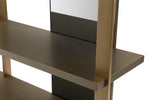 Modern shelving unit with a reflective surface on a white background
