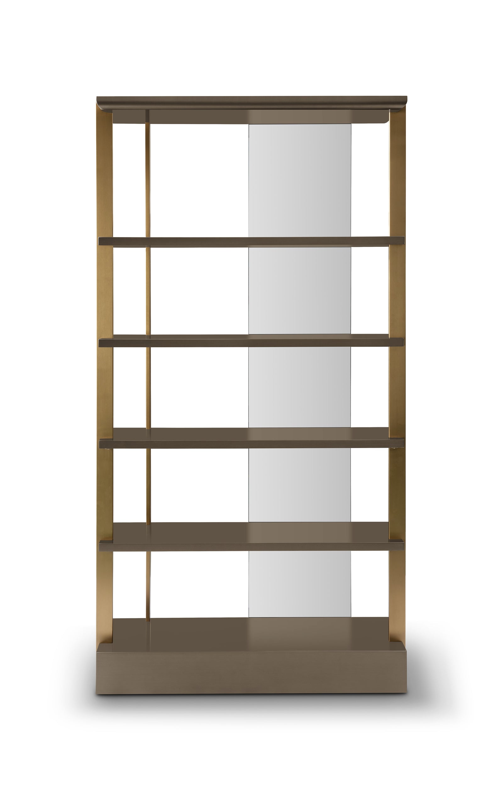 Wooden bookshelf with five shelves on a white background