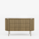 Wooden sideboard with three drawers on a white background
