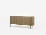 Wooden sideboard with metal legs on a white background
