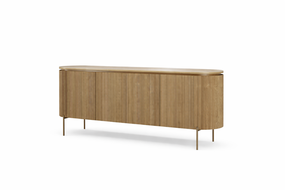 Wooden sideboard with a white background