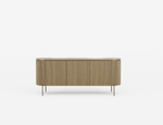 Wooden sideboard with a wavy finish on a white background