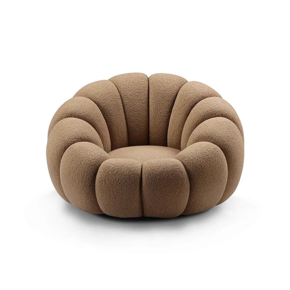 Brown cushioned chair with a unique design on a white background