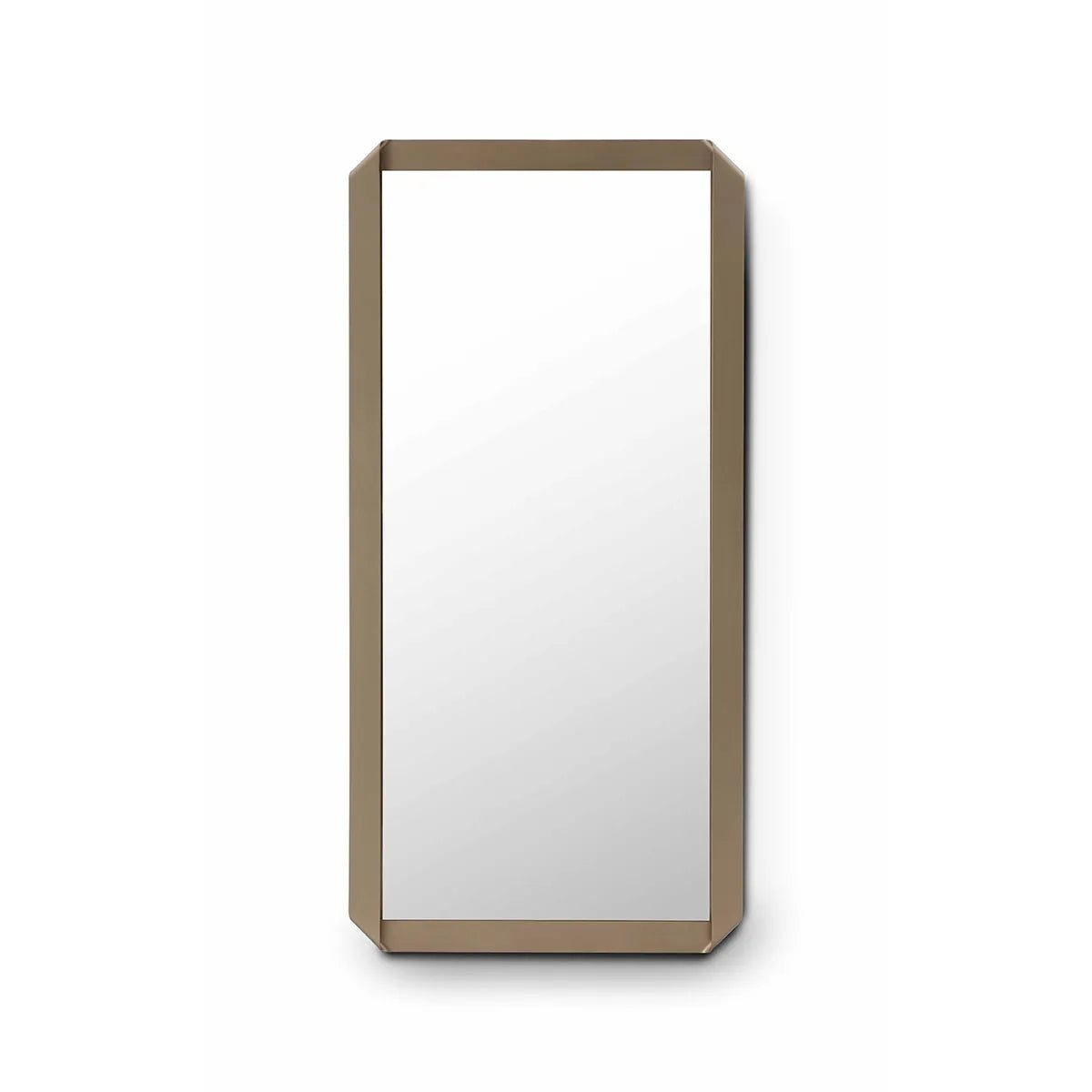 Rectangular mirror with a wooden frame on a white background