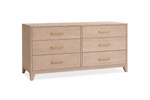 Wooden dresser with six drawers on a white background