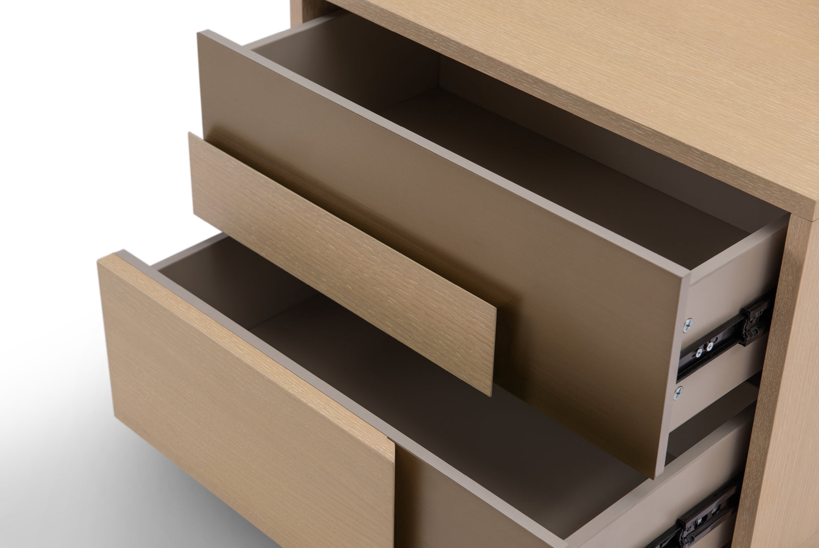 Beige nightstand with a drawer on a white background