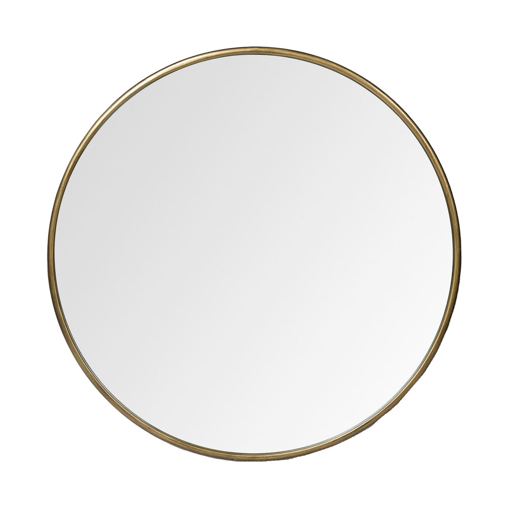A 47-inch round mirror with a gold antique finish frame.