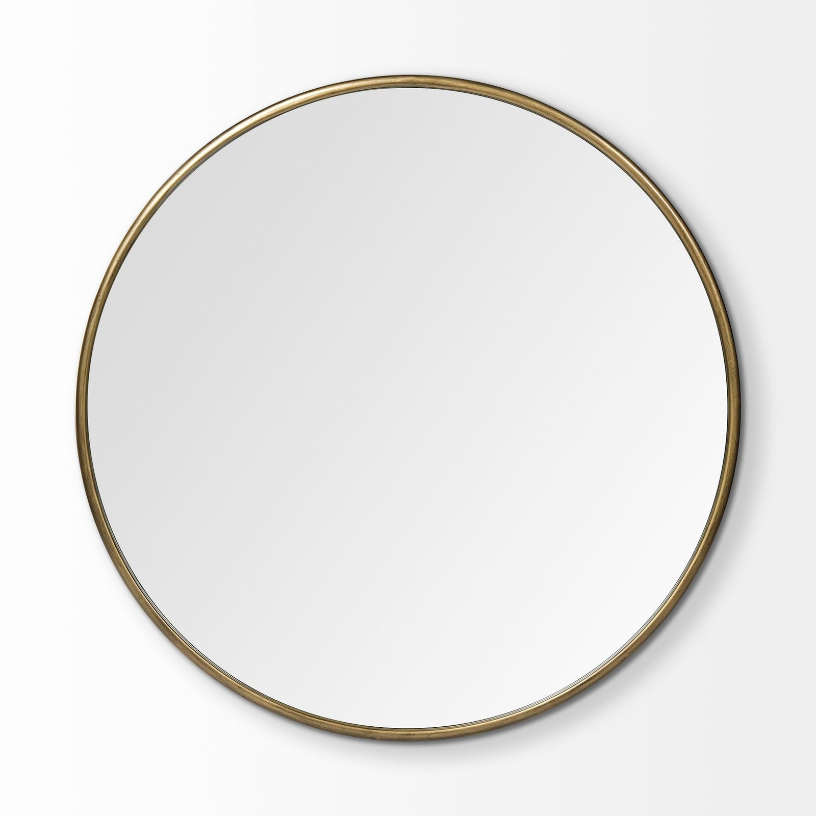 A 47-inch round mirror with a gold antique finish frame.