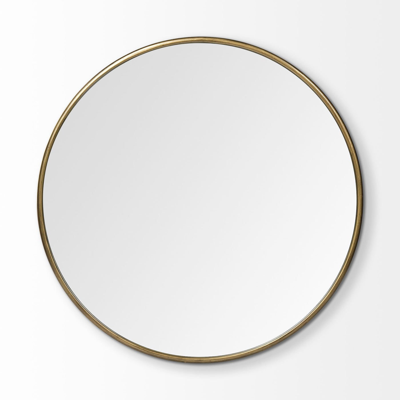 A 47-inch round mirror with a gold antique finish frame.