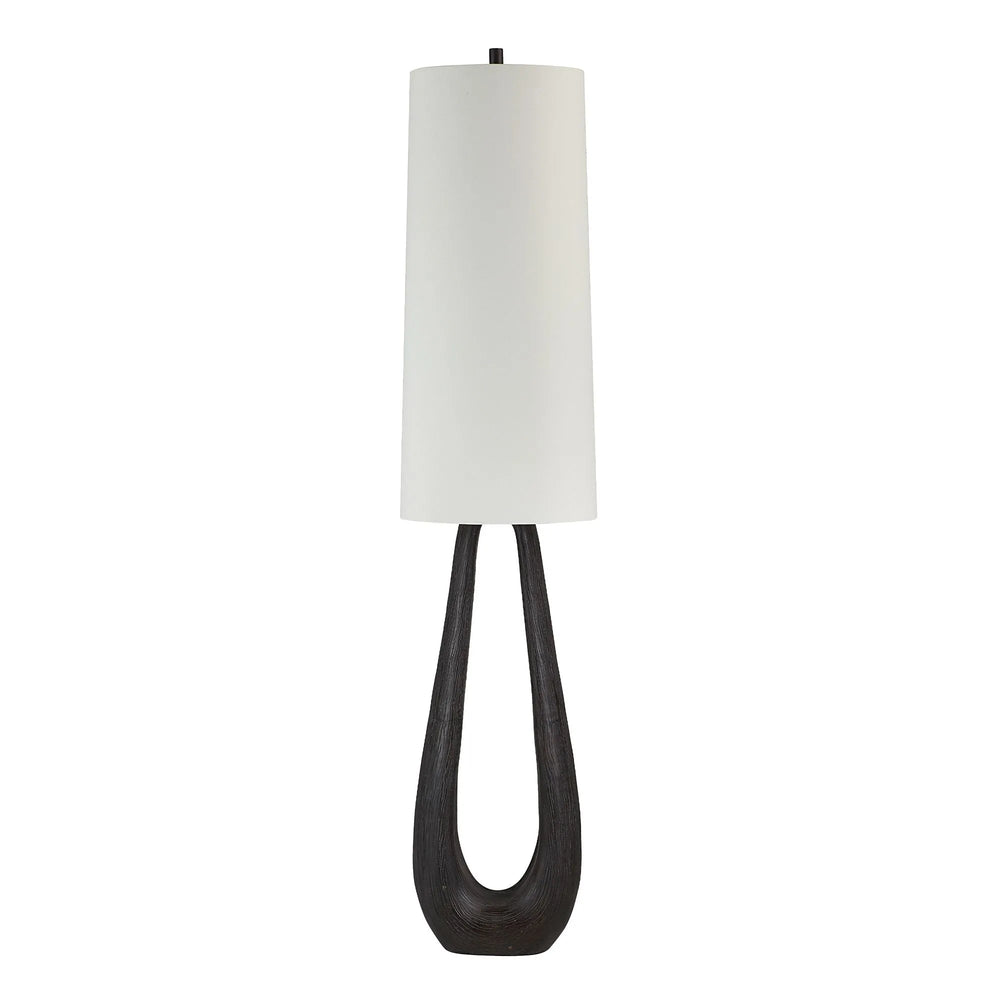 A Becky Floor Lamp with a white shade and a brown twisted base.