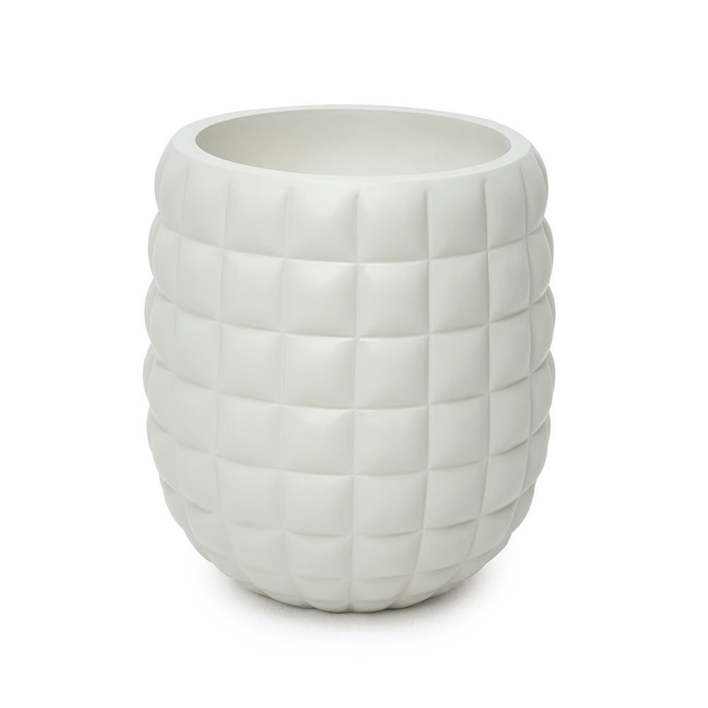 A beige 24-inch planter made of fiberglass with a textured indoor/outdoor design.