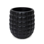 A black 24-inch planter made of fiberglass with a textured indoor/outdoor design.