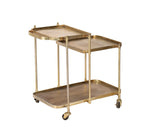 Set of three brass nesting tables on a white background