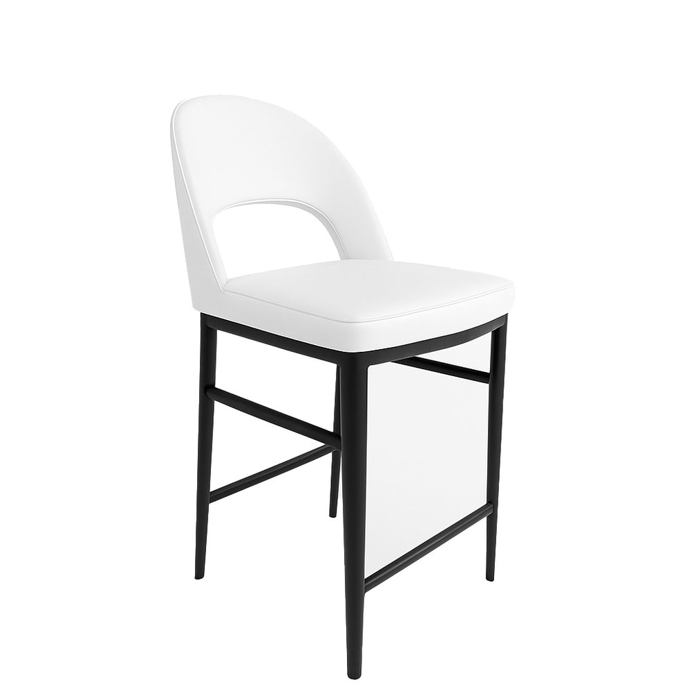 White bar stool with black legs on a white background