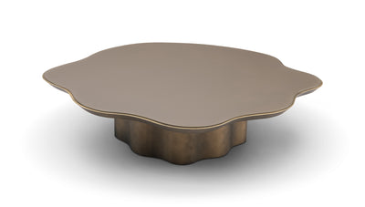 Decorative table with scalloped edge on a white background