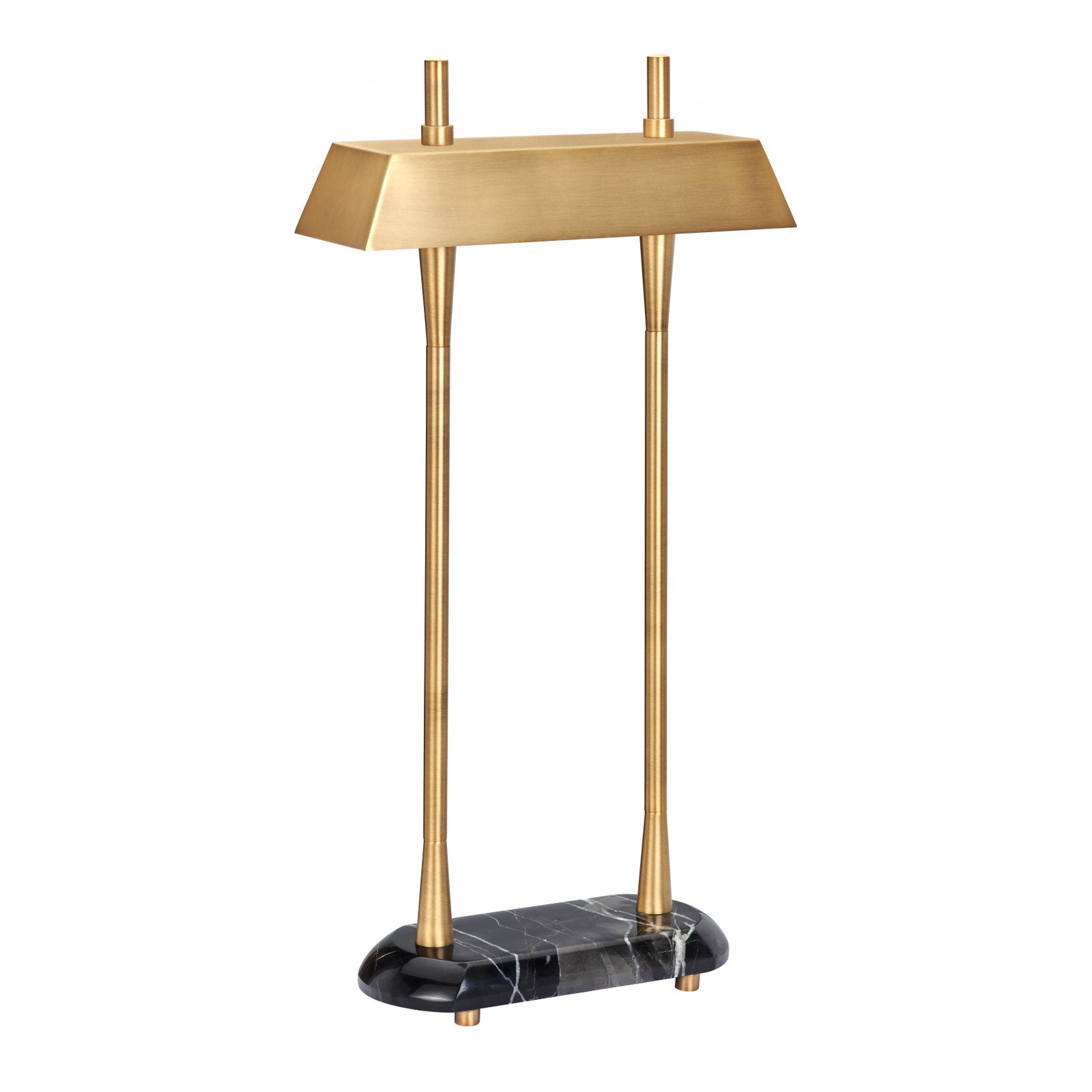 Gold table lamp with a black base on a white background