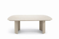 Beige coffee table with a minimalist design on a white background