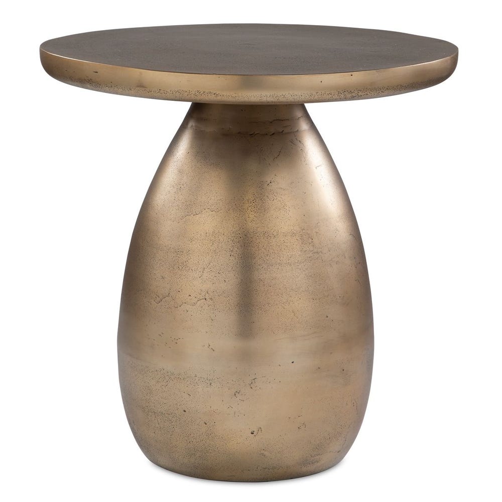 Bronze side table with a round top on a white background