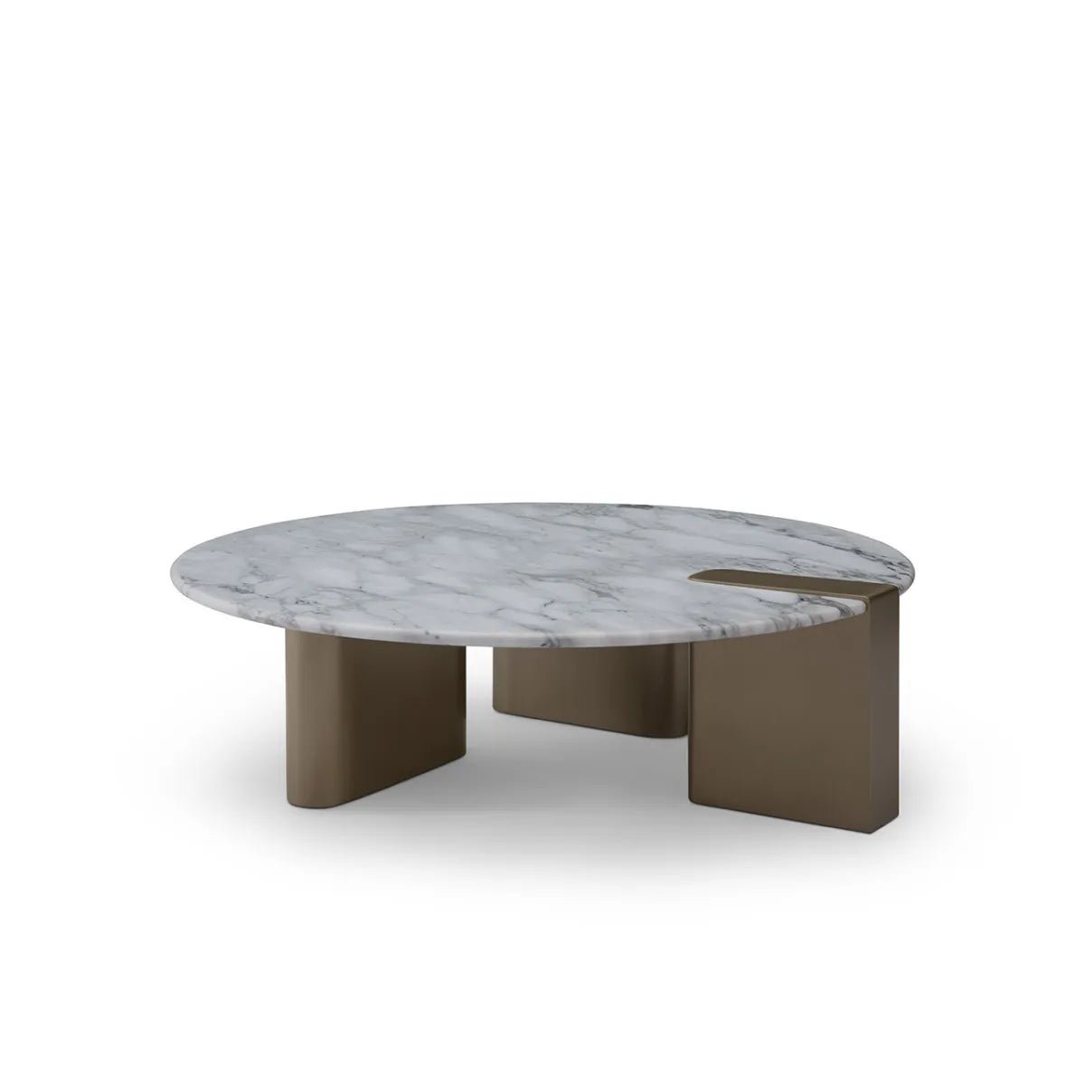 Round marble coffee table with a white background