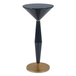 Black and gold side table with a unique design on a white background