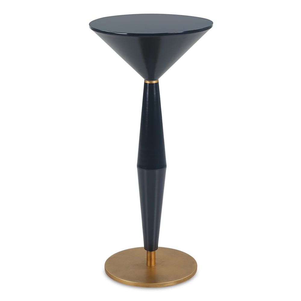 Black and gold side table with a unique design on a white background