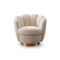 Beige textured armchair with bronze base on a white background